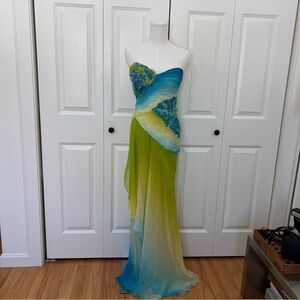 Vintage Blue Green Ombré Beaded Mermaid Dress